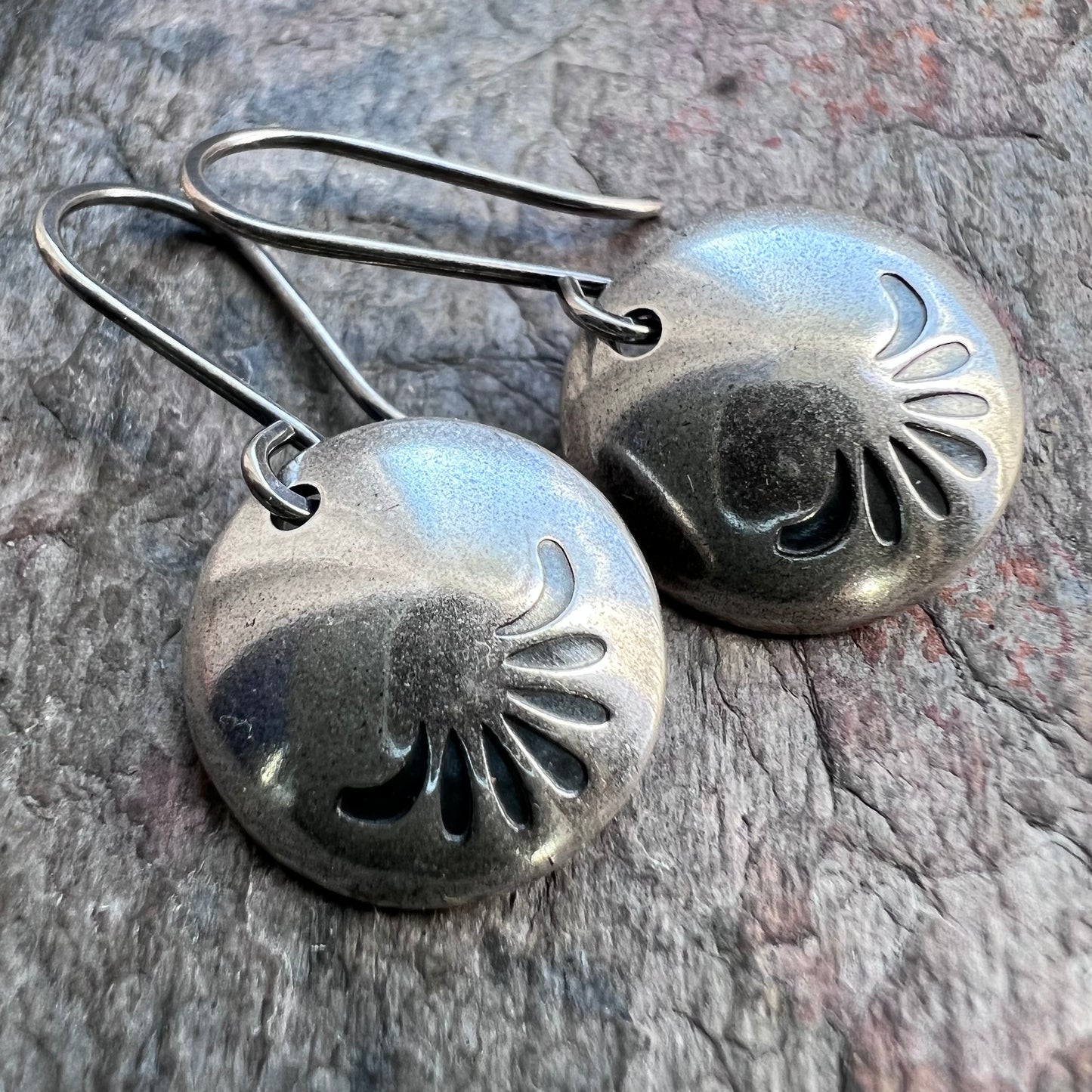 Sterling Silver Stamped and Domed Circle Earrings - Simple, Modern, Everyday Sterling Silver Earrings