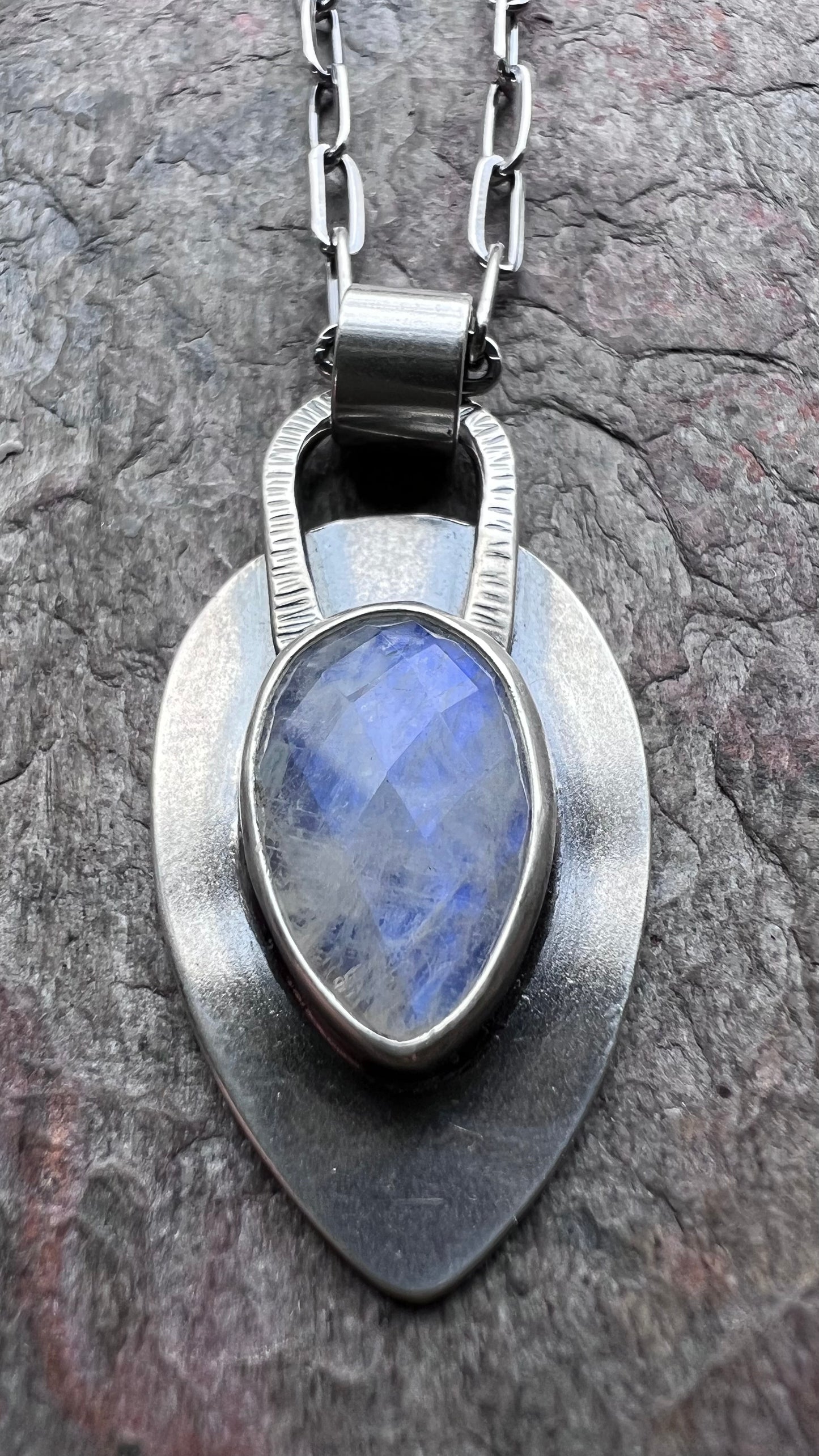 Rainbow Moonstone Sterling Silver Necklace - Handmade One-of-a-kind Pendant on Sterling Silver Chain