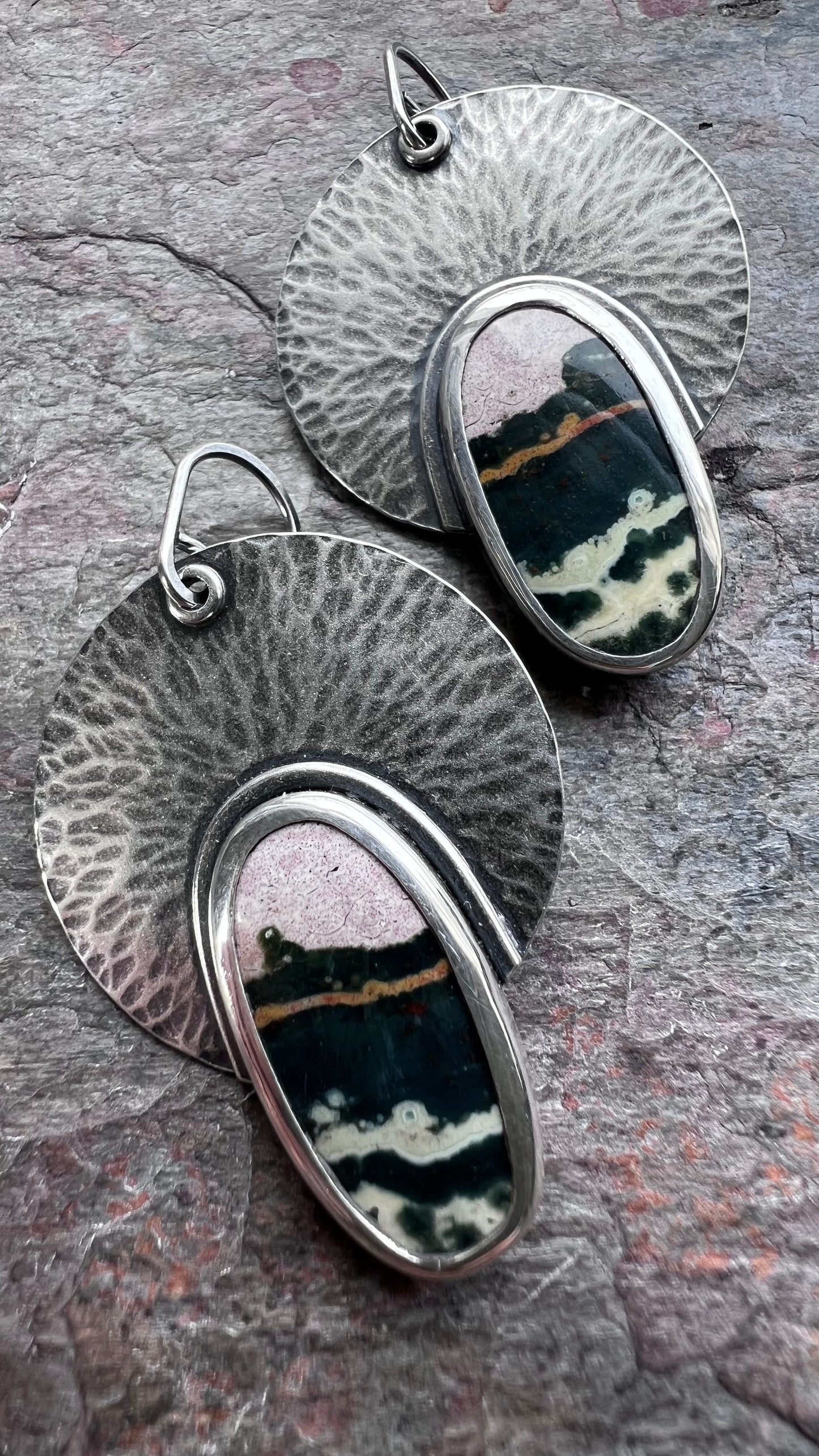 Sterling Silver Ocean Jasper Earrings - Handmade One-of-a-kind Earrings