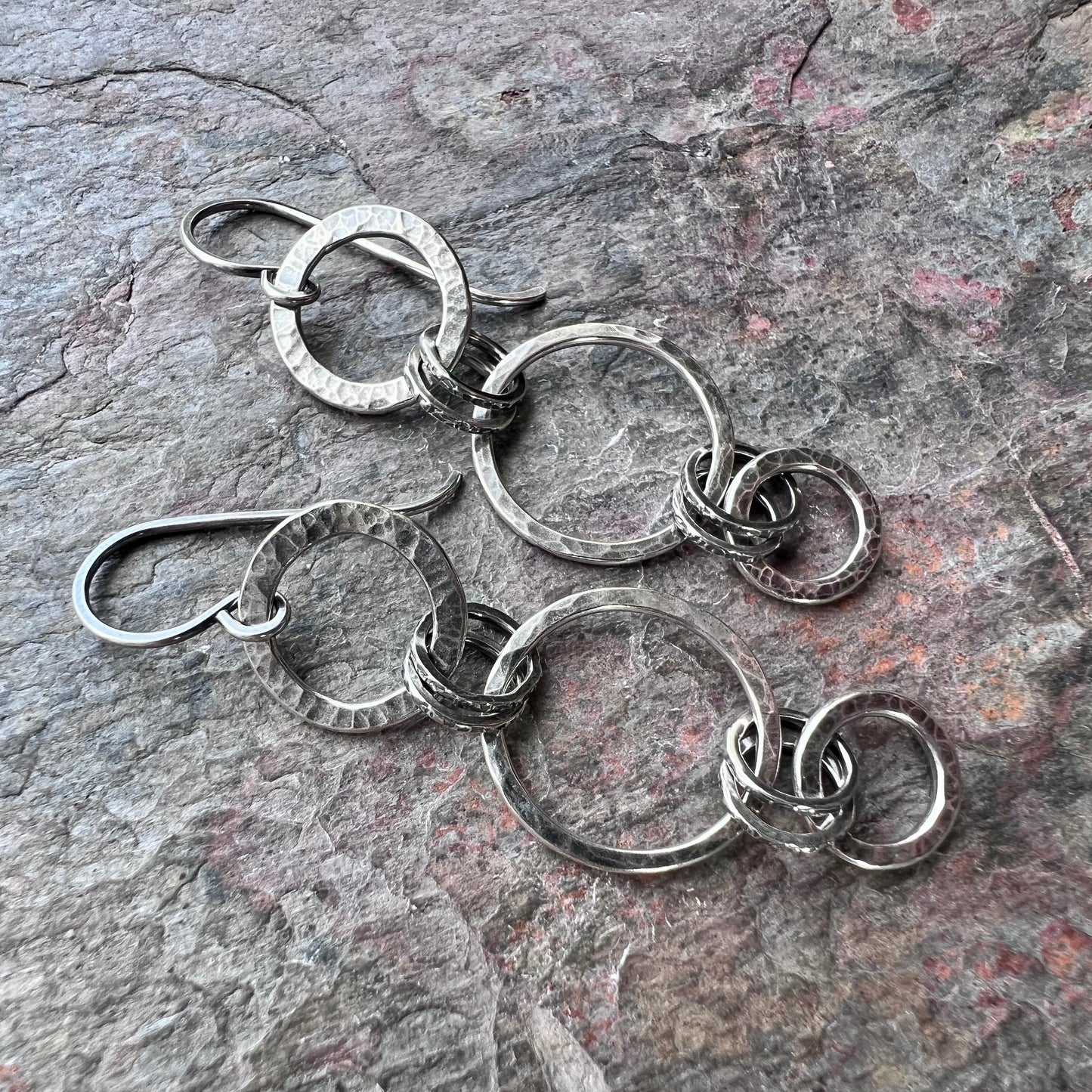 Sterling Silver Hammered Circle Chain Earrings