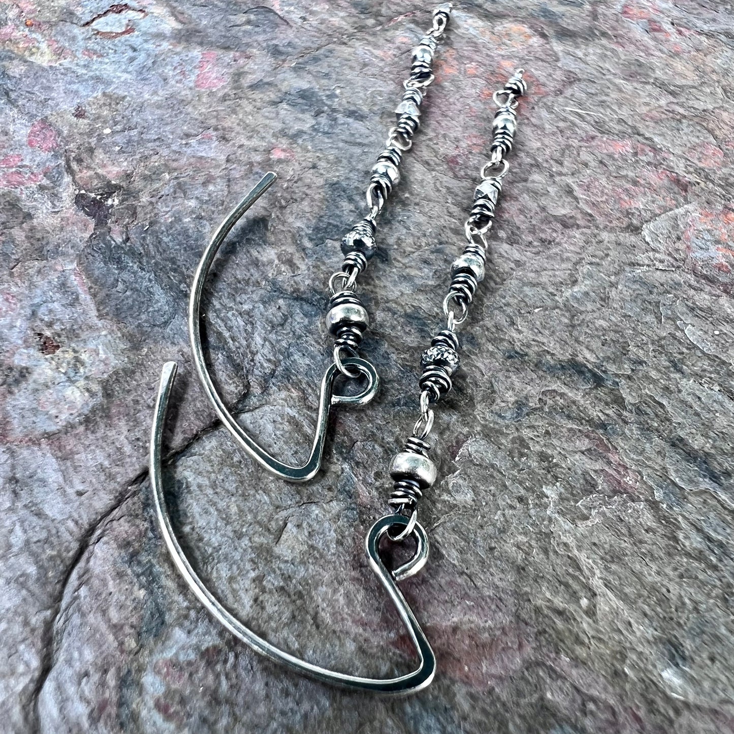 Long Sterling Silver Wire-wrapped Beaded Earrings - Modern and Lightweight Everyday Earrings