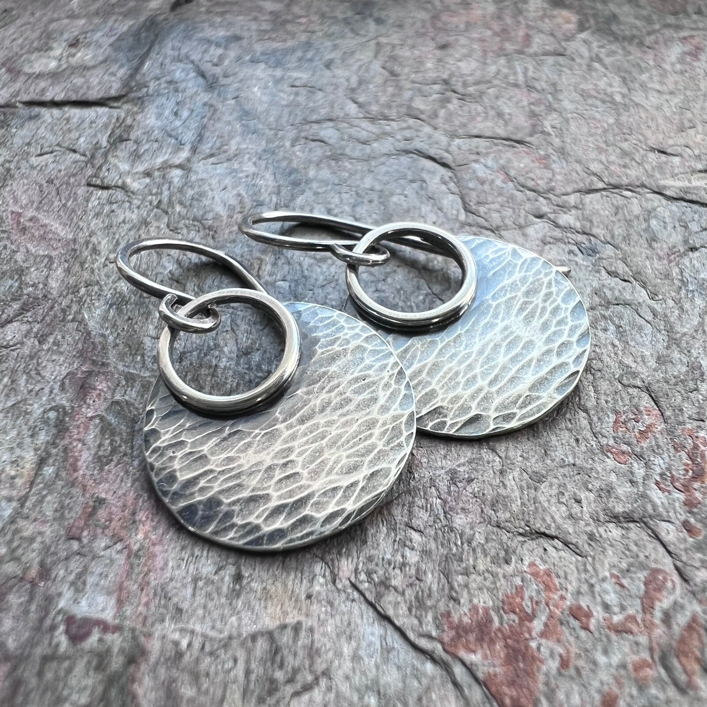 Sterling Silver Hammered Circle Earrings - Handmade Sterling Silver Earrings