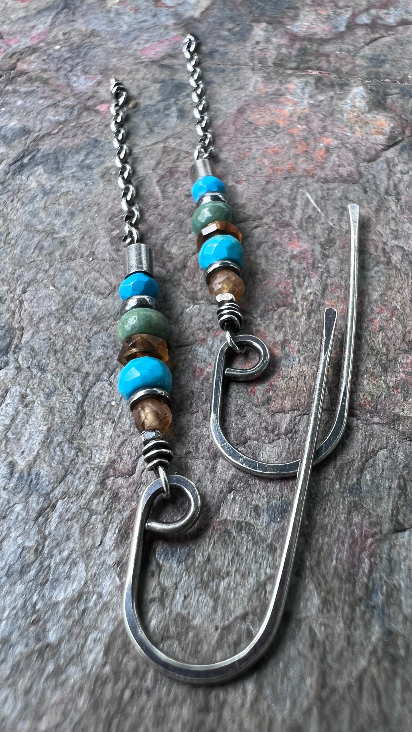 Sterling Silver Turquoise and Hessonite Garnet Earrings