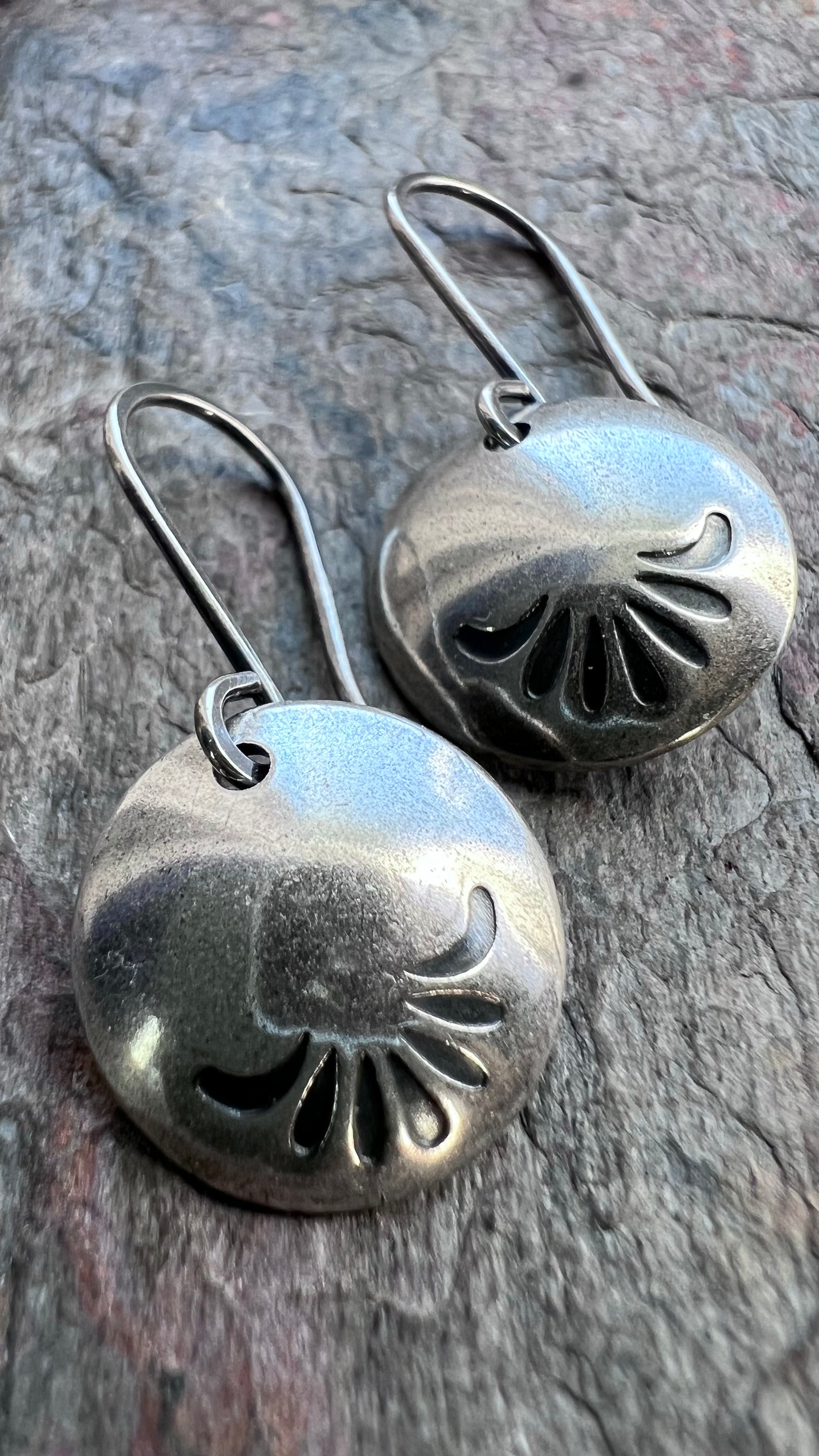 Sterling Silver Stamped and Domed Circle Earrings Simple Modern Everyday Sterling Silver Earrings