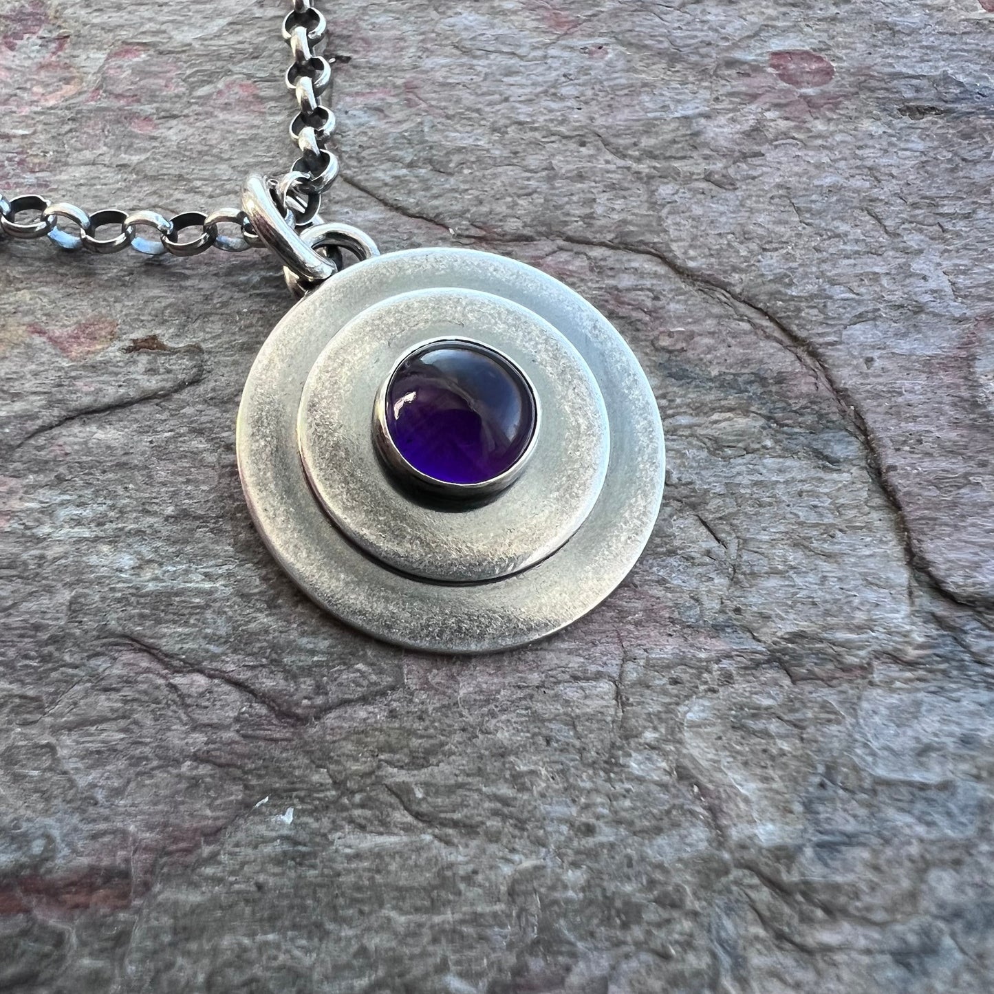 Amethyst Sterling Silver Necklace - Amethyst Cabochon Pendant on Sterling Silver Chain