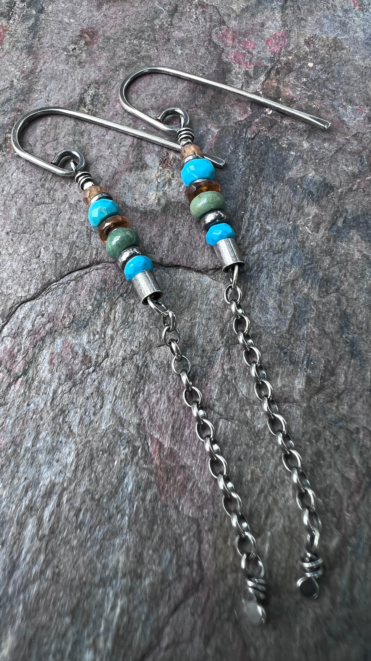 Sterling Silver Turquoise and Hessonite Garnet Earrings