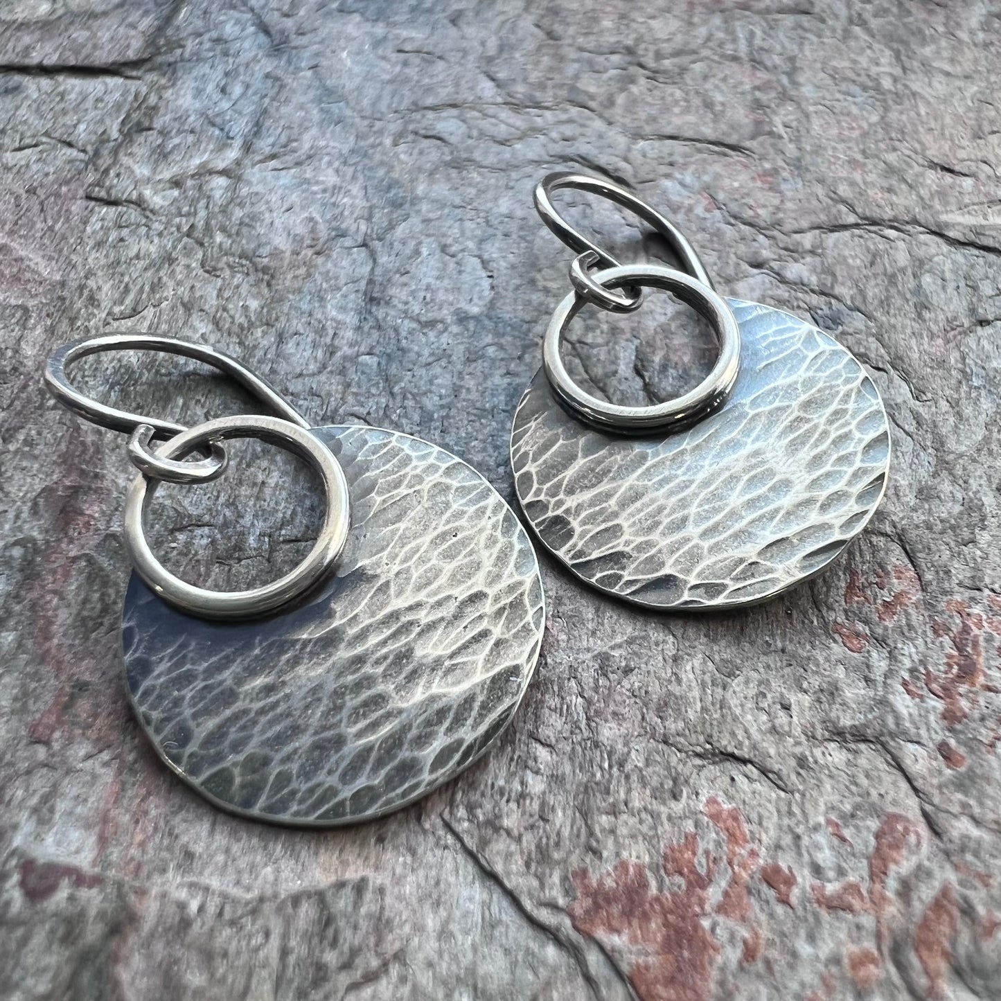 Sterling Silver Hammered Circle Earrings - Handmade Sterling Silver Earrings